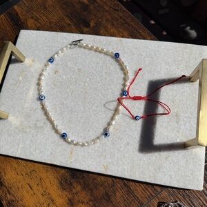 Genuine Freshwater Pearl Necklace & Evil Eye Bracelet Bundle